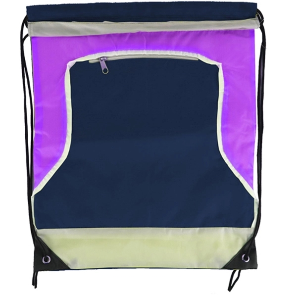 Front Zipper Tri Color Drawstring Bag - Image 12