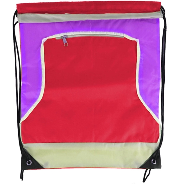 Front Zipper Tri Color Drawstring Bag - Image 14