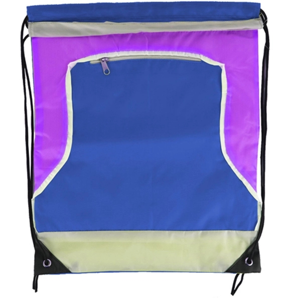Front Zipper Tri Color Drawstring Bag - Image 15