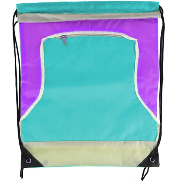 Front Zipper Tri Color Drawstring Bag - Image 16