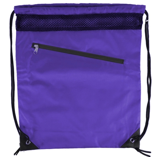 Single Color with Zipper Drawstring Bag - Image 5