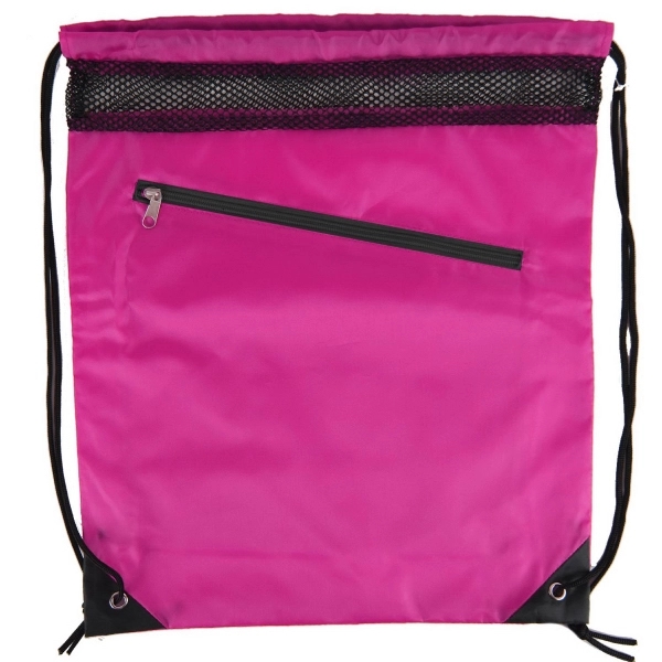 Single Color with Zipper Drawstring Bag - Image 7
