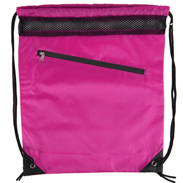 Single Color with Zipper Drawstring Bag - Image 12