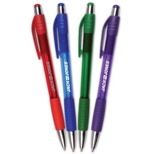 Translucent Barrel Pen w/ Rubber Grip & Silver Accents