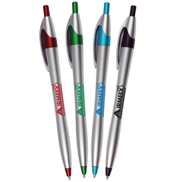 Silver Barrel European Design Ballpoint Pen w/Color Accents - Image 1