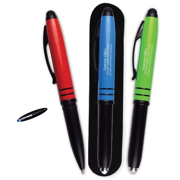 Metal Matte 3-In-1 Stylus, Flashlight and Ballpoint Pen - Image 1