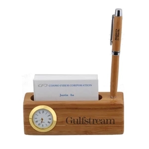 Bamboo Business Card and Pen Holder Clock