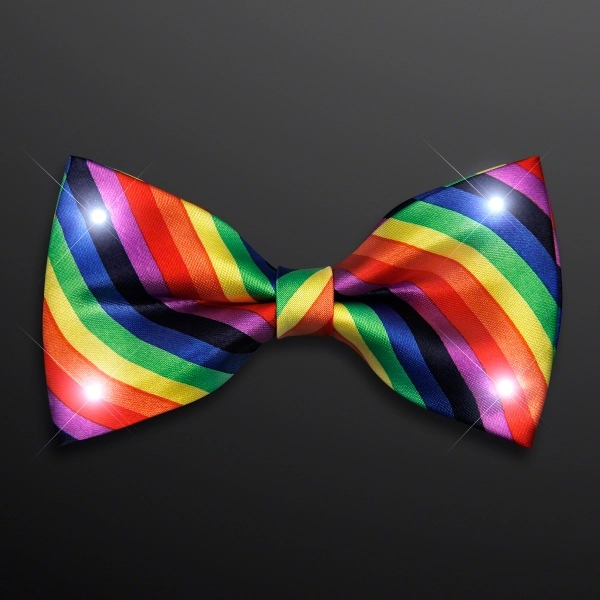 White LED Rainbow Stripe Bow Ties - Image 1