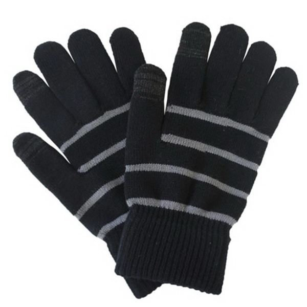 Striped Knit Touch Screen Stylus Gloves - Image 1