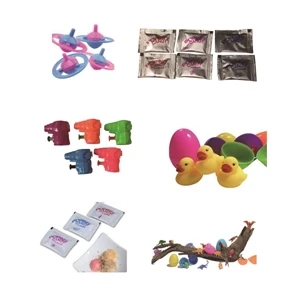 Easter toys and candies in eggs