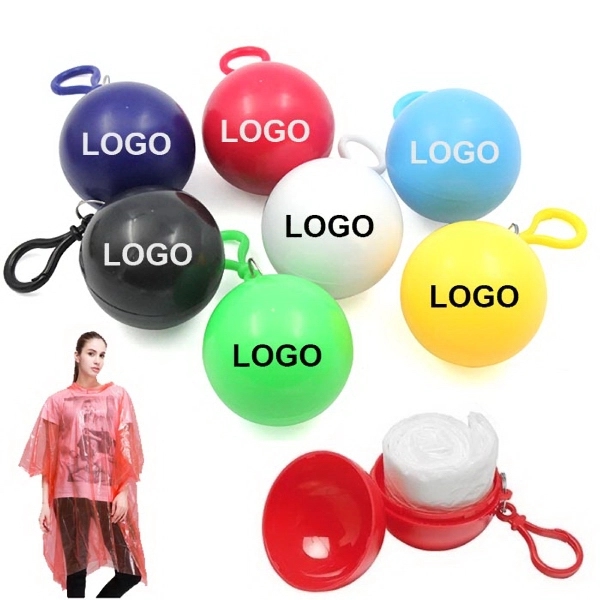 Disposable Raincoat Poncho Ball with KeyChain - Image 1