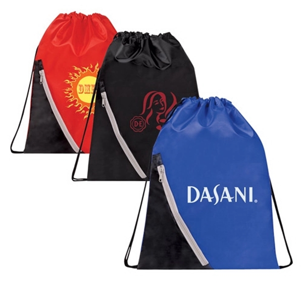 Promo Drawstring Backpack with Zippered Corner Pocket