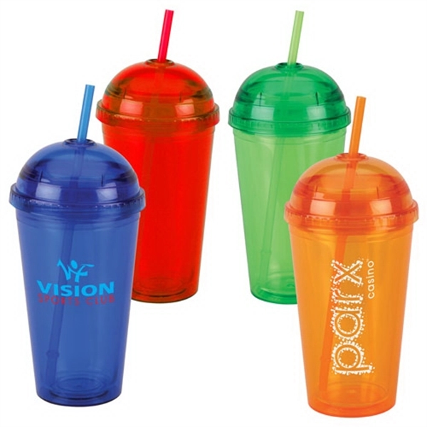 16 Oz Acrylic Dome Lid Double Wall Tumbler with Straw