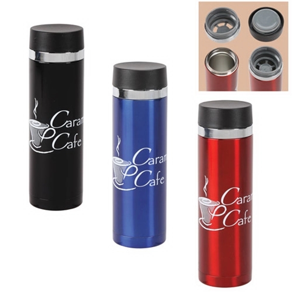16 Oz. Sleek Stainless Steel Insulated Flask w/ Strainer