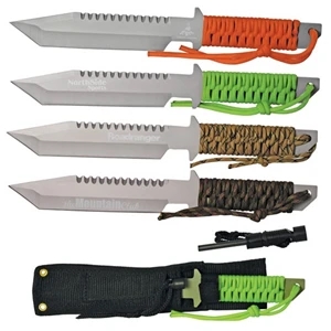 11" Hunting Knife with Fire Starter/Whistle & Paracord Wrap