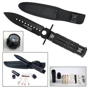 8" Black Stainless Steel Hunting Knife with Survival Kit