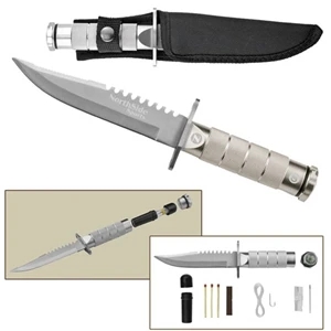 8" Silver Stainless Steel Hunting Knife with Survival Kit
