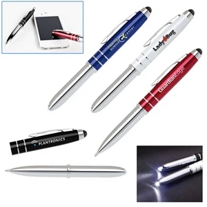 3 in 1 Soft-Touch Stylus, LED Flashlight and Ballpoint Pen
