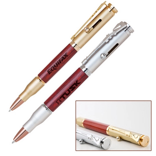 Brass/Wood Bullet Ballpoint Pen with Rifle Clip