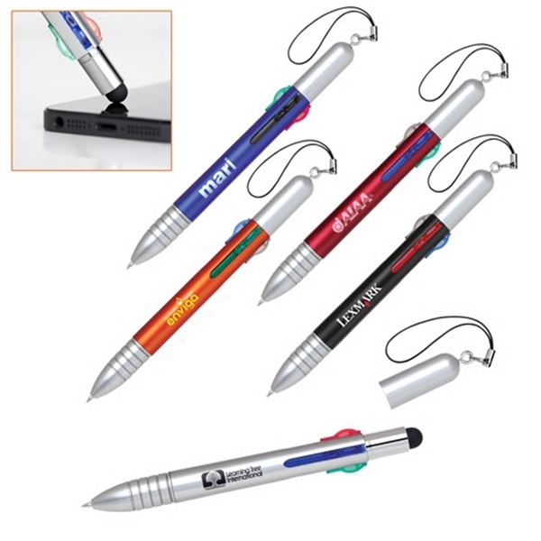 Plastic Ballpoint Pen/Capacitive Stylus with 4-Color-Ink