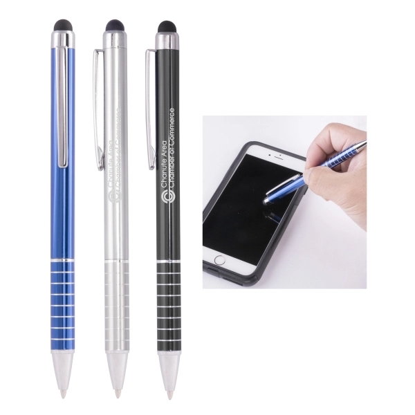 Stylus Ballpoint Pen & Stripped Grip and Shining Accents - Image 1