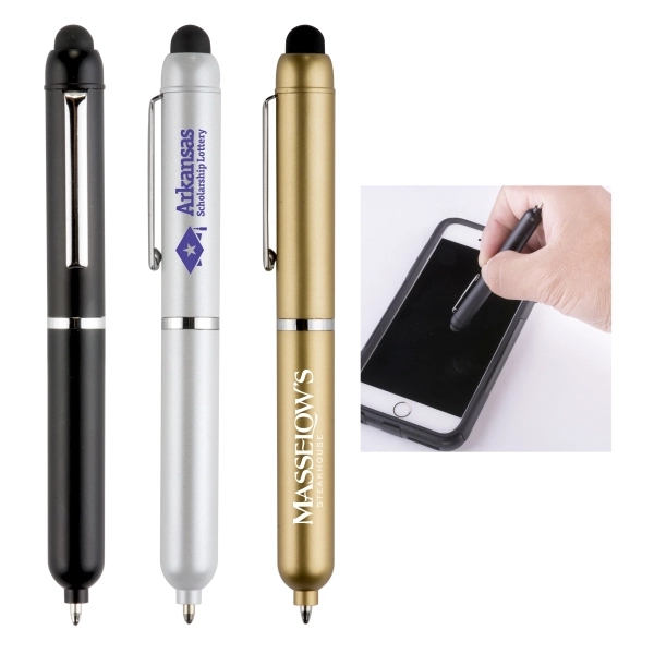 4" Pocket Plastic Stylus Pen with Shiny Silver Trims - Image 1
