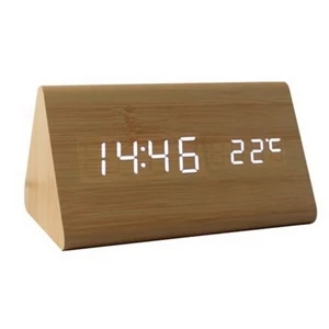 Triangle Sound Control Led Wooden Alarm Table Clock