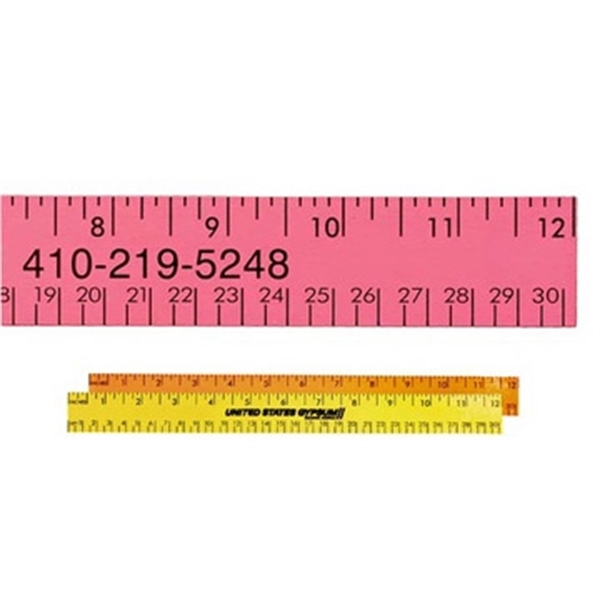 12" Fluorescent Wood Ruler - English & Metric Scale - Image 1