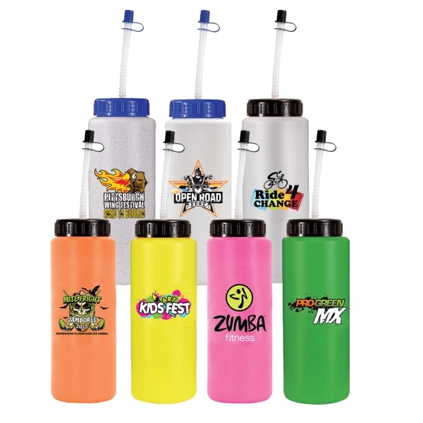 32oz. Sports Bottle With Flexible Straw, Full Color Digital - Image 1