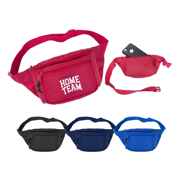 600D Polyester Three Pocket Polyester Fanny Pack - Image 1
