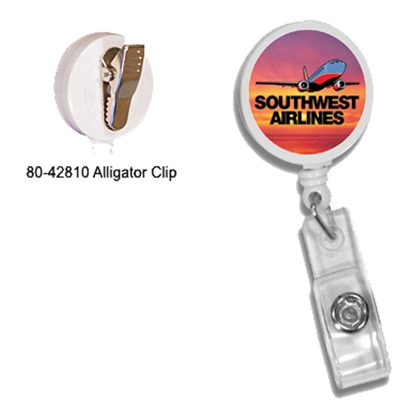 Round Retractable Badge Holder w/ Alligator Clip, Full Color - Image 1