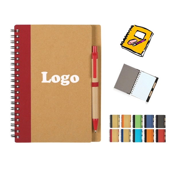 Paper Spiral Notebook With Pen - Image 1