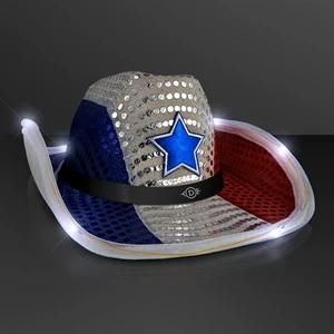 Red, White & Blue LED Cowboy Hat, 60 day overseas production