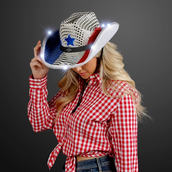 Red, White & Blue LED Cowboy Hat - Image 2