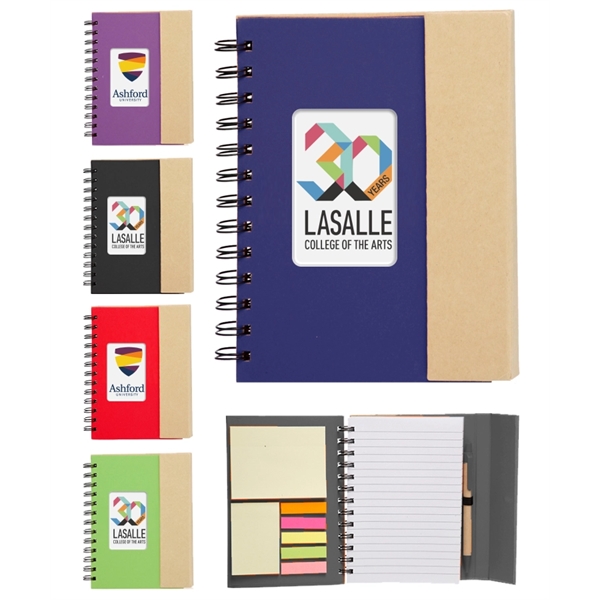 Eco Magnetic Notebook W/Sticky Notes & Flags & Pen -Full Col