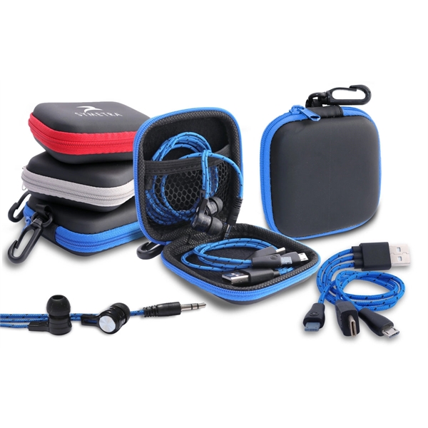 Tech Traveler Earbuds & Multi Charging Cable Set in Zip Case - Image 2