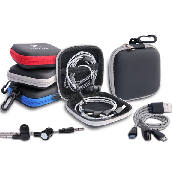 Tech Traveler Earbuds & Multi Charging Cable Set in Zip Case - Image 3