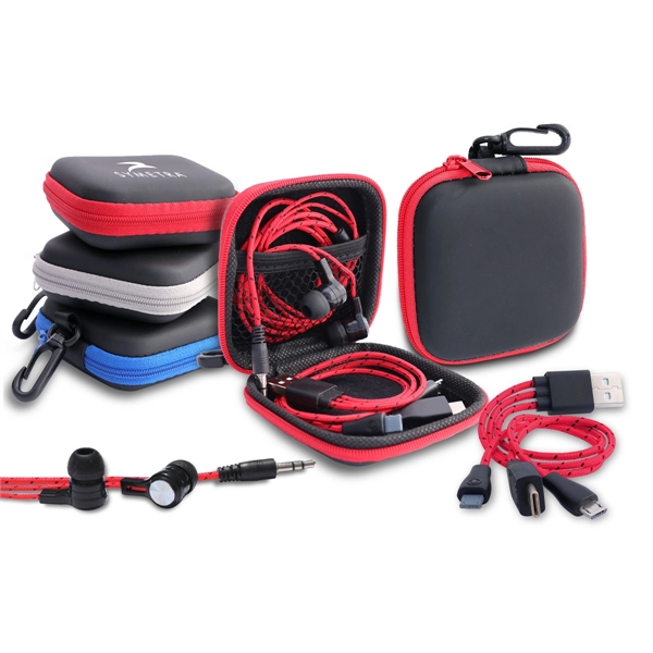 Tech Traveler Earbuds & Multi Charging Cable Set in Zip Case - Image 5