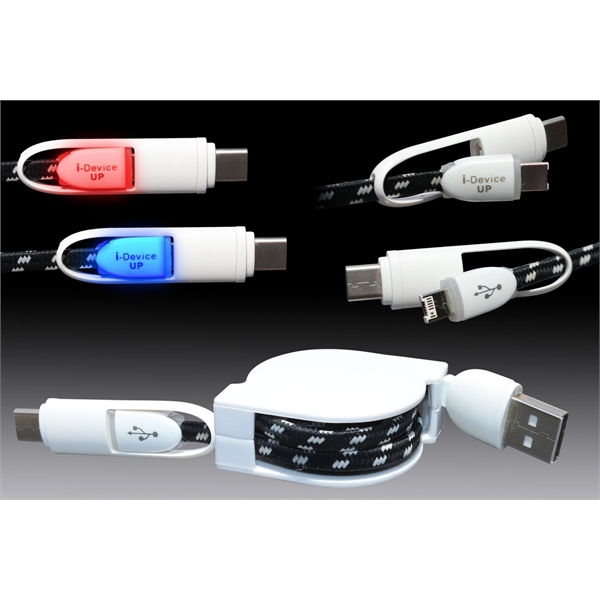Retract-it Type C LED Lighted 3-in-1 USB Charging Cable - Image 4