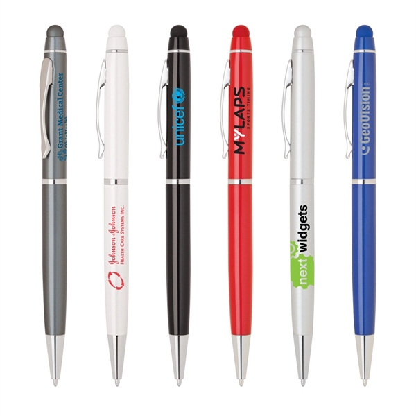 Metal Twist Pen with Color Rubber Stylus - Image 1