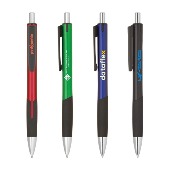 Plastic Click Pen with Rubber Grip - Image 1