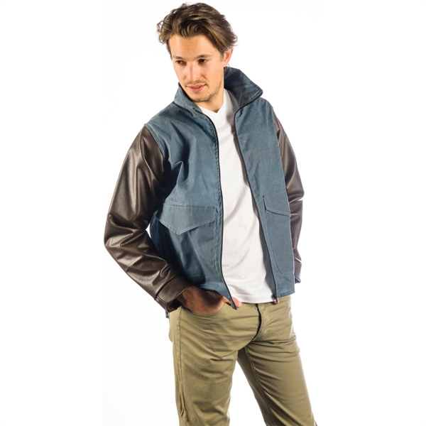 Wax Cotton Jacket with Genuine Leather Sleeves