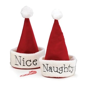 Santa Christmas Hat with Hand Stitched Naughty Or Nice Fest