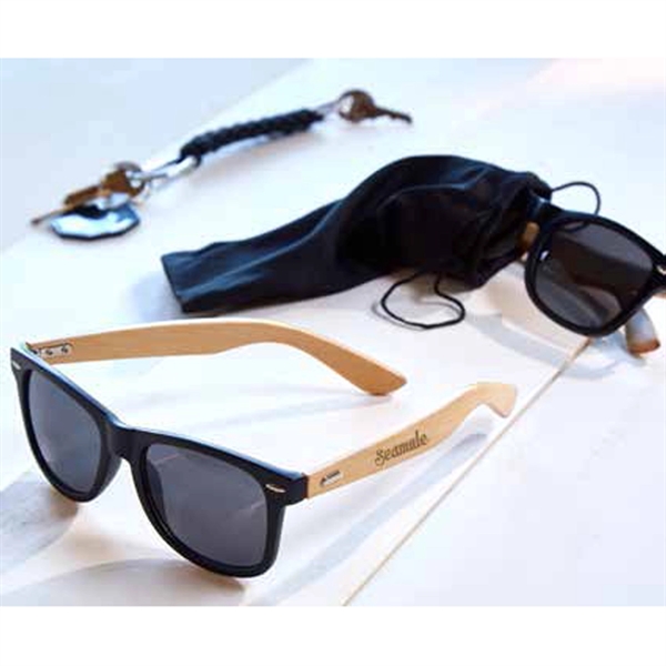 Black and Bamboo Sunglasses w/ Pouch - Image 2