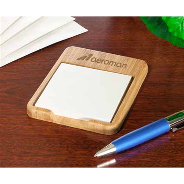 Bamboo Desk Note Holder w/ 3 x 3 Note Pad - Image 2