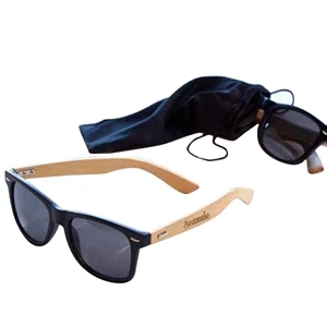 Black and Bamboo Sunglasses w/ Pouch