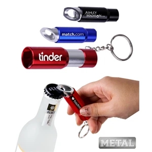 Metal Bottle Opener w/LED Flashlight Keychain