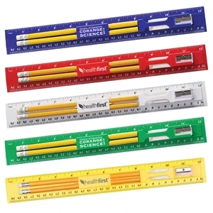 12 Inch Plastic Ruler Kit With Pencil, Eraser, Sharpener
