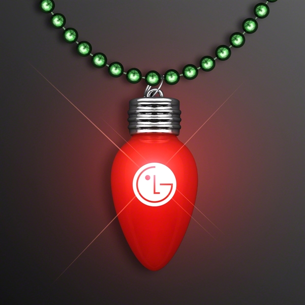Blinking Red Bulb Christmas Charm on Green Beads - Image 1