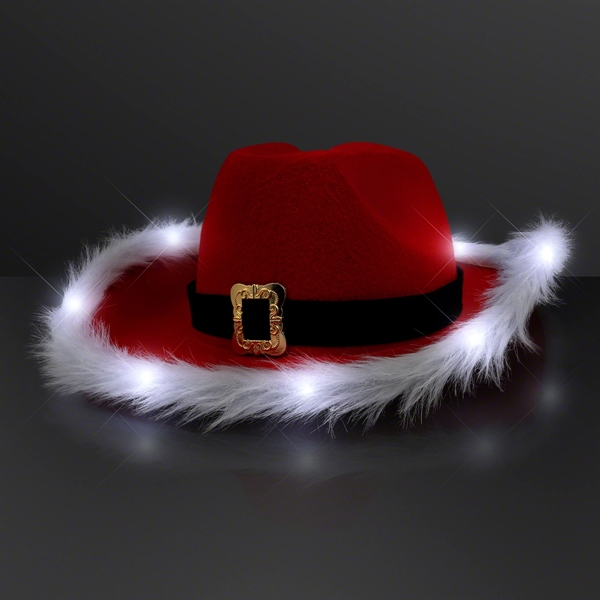 Cowboy Santa Claus Christmas Hat, White Light Fur Trim - Image 1